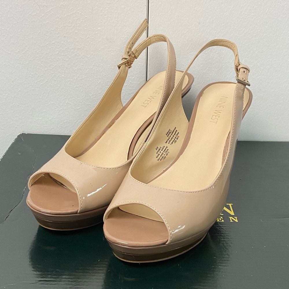 Nine West Slingback Sandals Peep Toe Heels in Nude